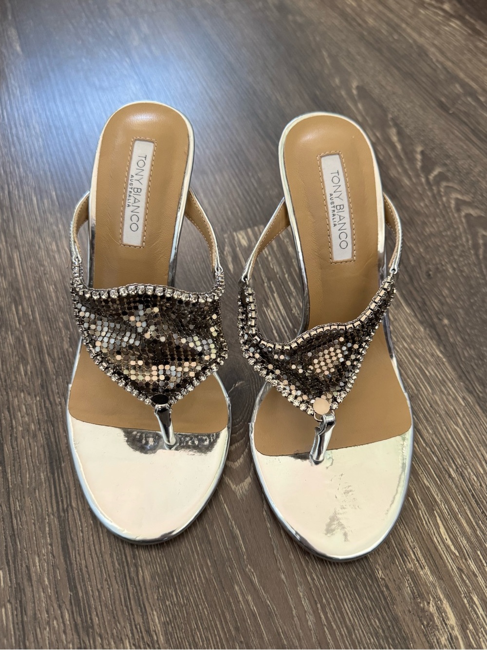 Tony bianco demure silver glomesh heels